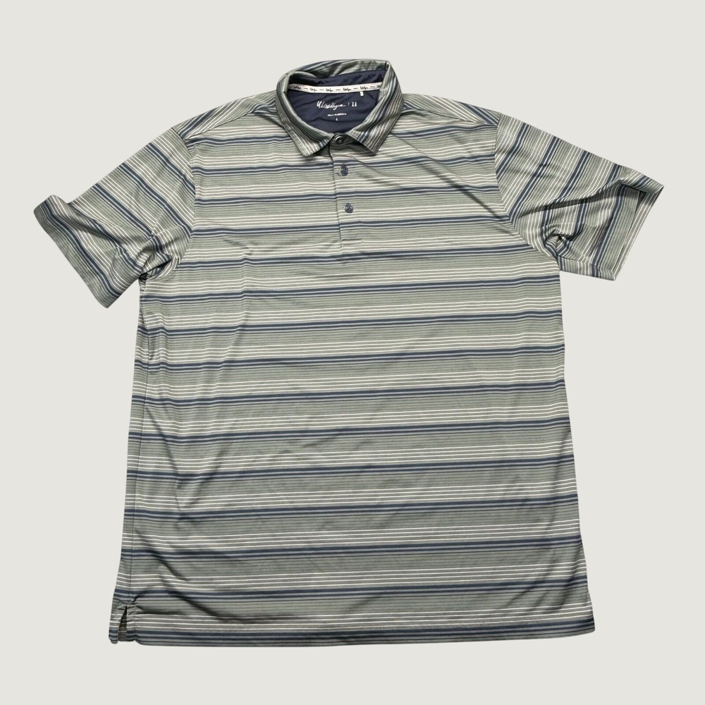 Walter Hagen Golf Polo MNS LRG‎ Green Striped Performance Short Sleeve Shirt